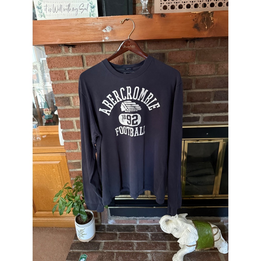 Abercrombie & Fitch Mens XL Muscle Long Sleeve T Shirt Tee Black Football School